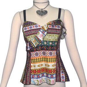 Anna Sui for Anthropologie Retro Floral Stripe Cami Top Ruffle 4